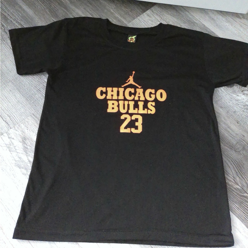 Jordan Black Chicago Bulls Tee with Orange Print